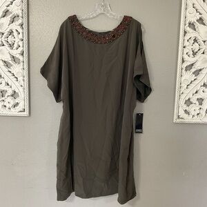 ADRIANNA PAPELL Women's Green Beaded Collar Cold Shoulder Dress Sz 10 NWT D129